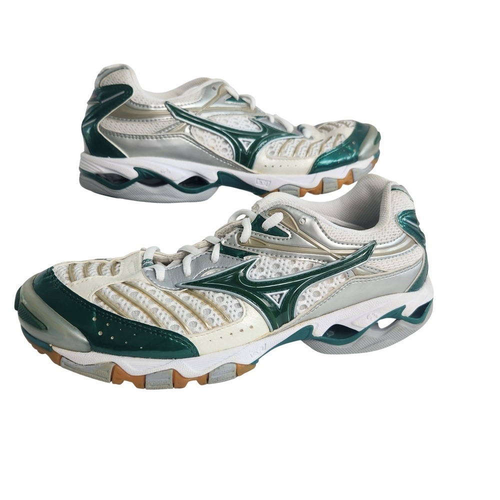Mizuno Wave Lightning 7 Athletic Volleyball Shoes White Silver Green Womens 9
